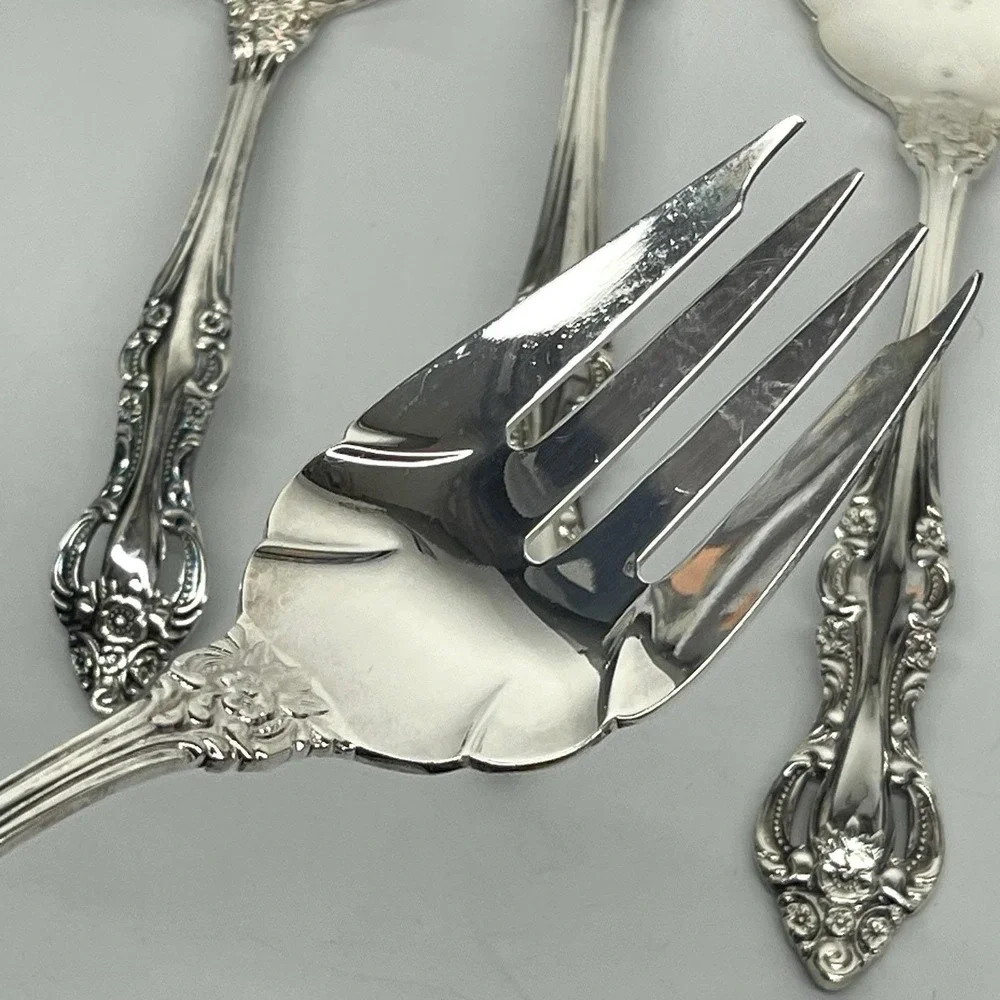 EP SS Japan Silver Plate Flatware 6 Piece Serving Set Romantic Rose Pattern Vtg.